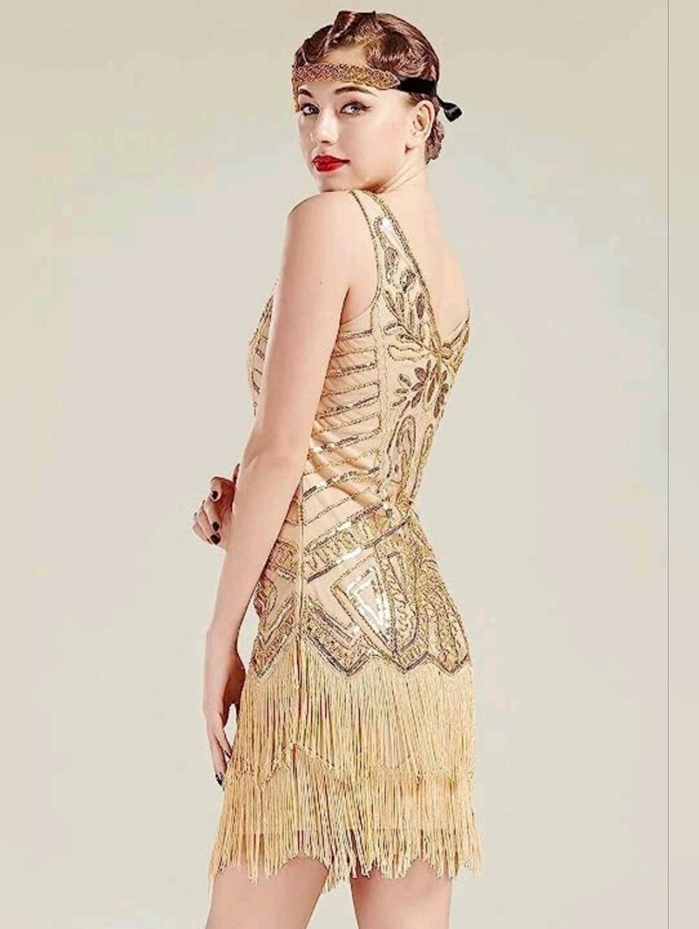 Babeyond 1920s Flapper Girl Beaded Fringe Cocktail Dress Halloween Costume